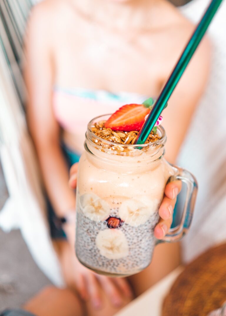overnight oats in a jar with chia seeds and fruit