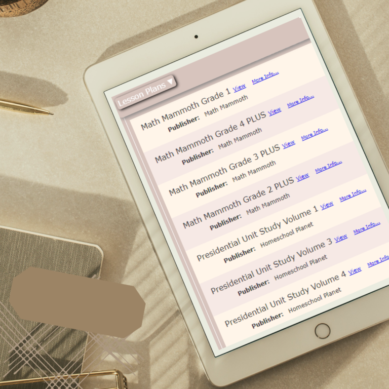 homeschool planet digital planner lesson plans on a tablet